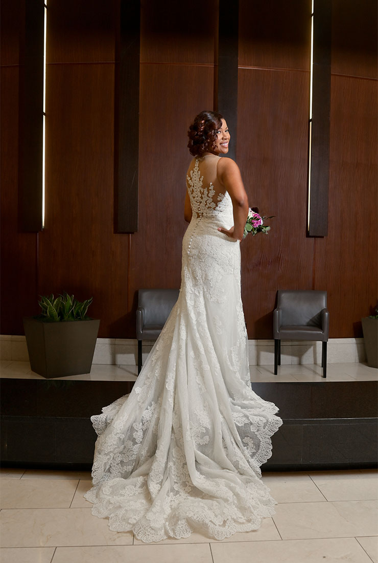 The bride shortly before her wedding at the Book Cadillac Hotel in Detroit, Michigan.