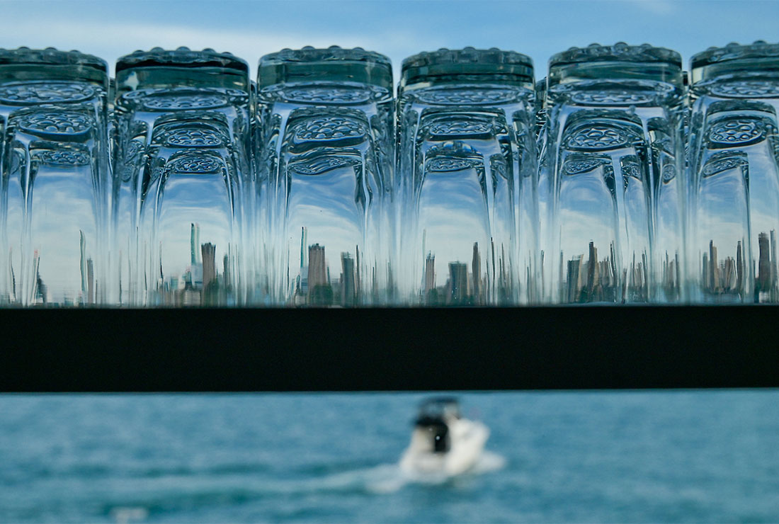 Canada as seen through the bar glasses at this wedding at the Waterview Loft in Detroit,  Michigan.
