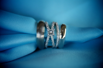 The bride and grooms rings on one of the men's hankies.