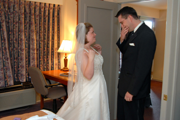 The groom tears up when he first sees his bride before walking down the aisle