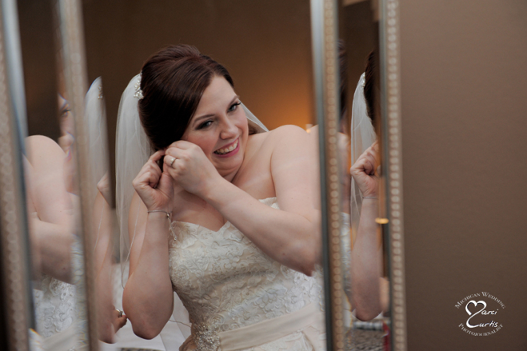 Perhaps the only normal wedding type photo I have of the bride getting ready at this stand up comic's wedding in Michigan.
