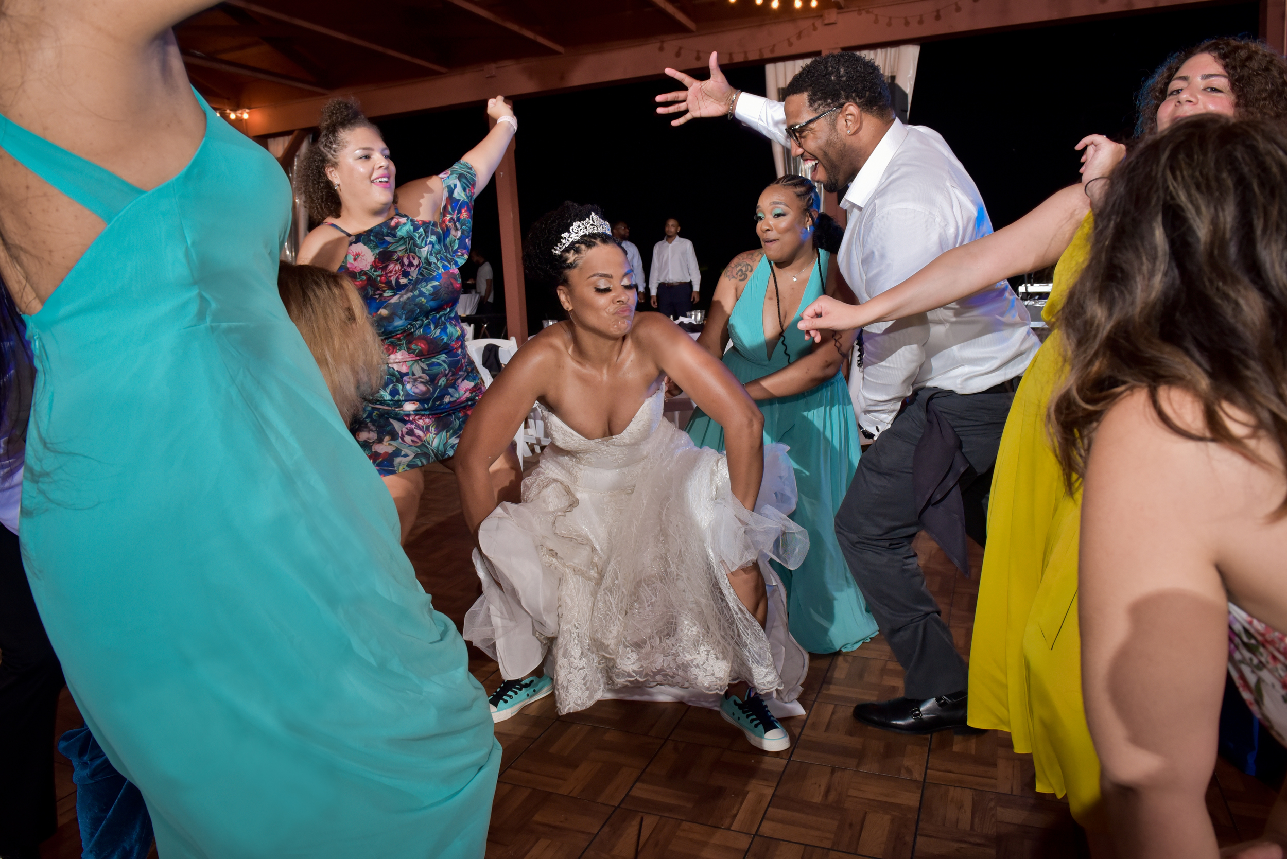 Bride joins the party on the dancefloor.